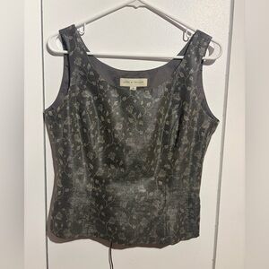 Lord & Taylor Black Metallic Floral Scoop Neck Tank